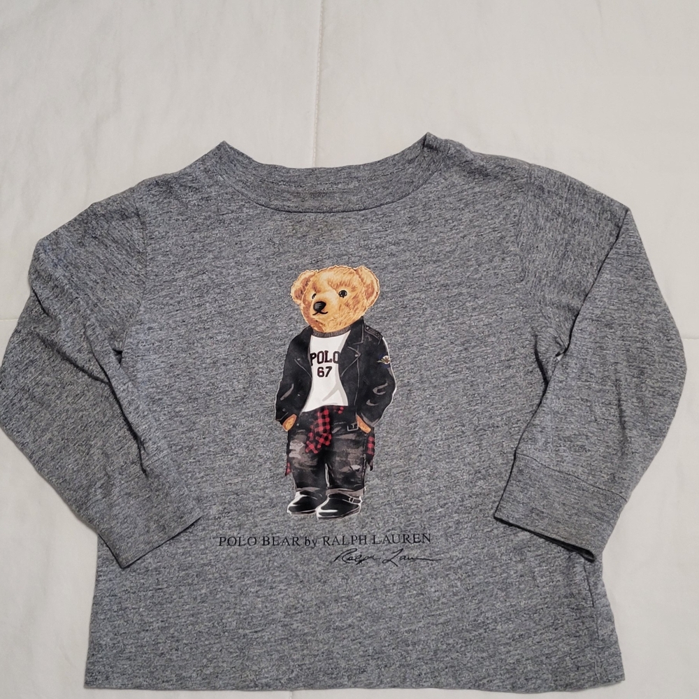 Ralph Lauren Polo Bear Gray Long Sleeve Kids Tee